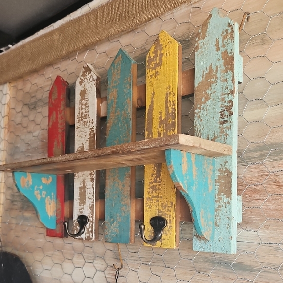 Rustic Multicolor Wooden Wall Decor with Hooks - Picture 2 of 2